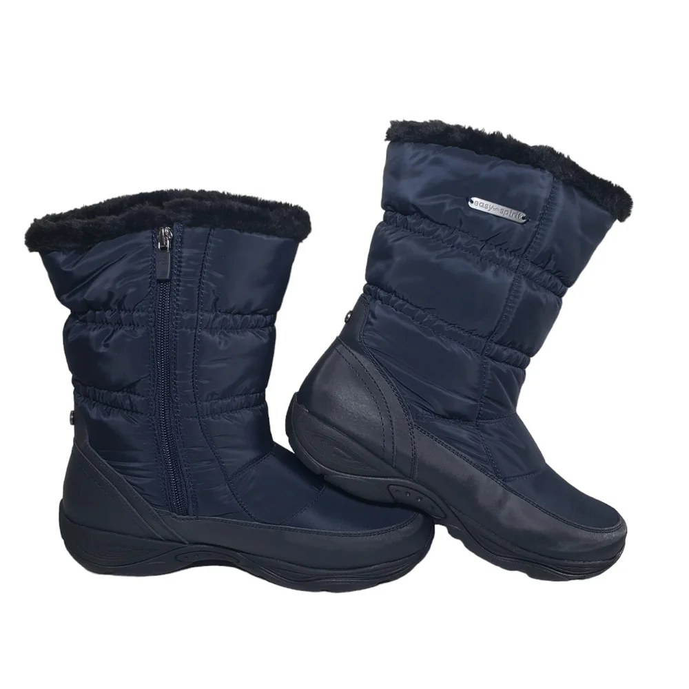 Life Stride Element2 Dark Blue Faux Fur Zip Winter Boots Sz 8M